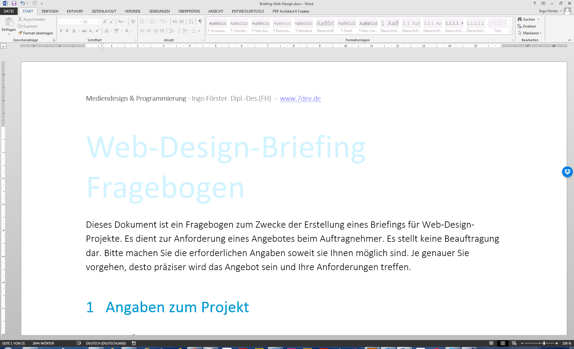 Web-Design-Briefing Word-Vorlage