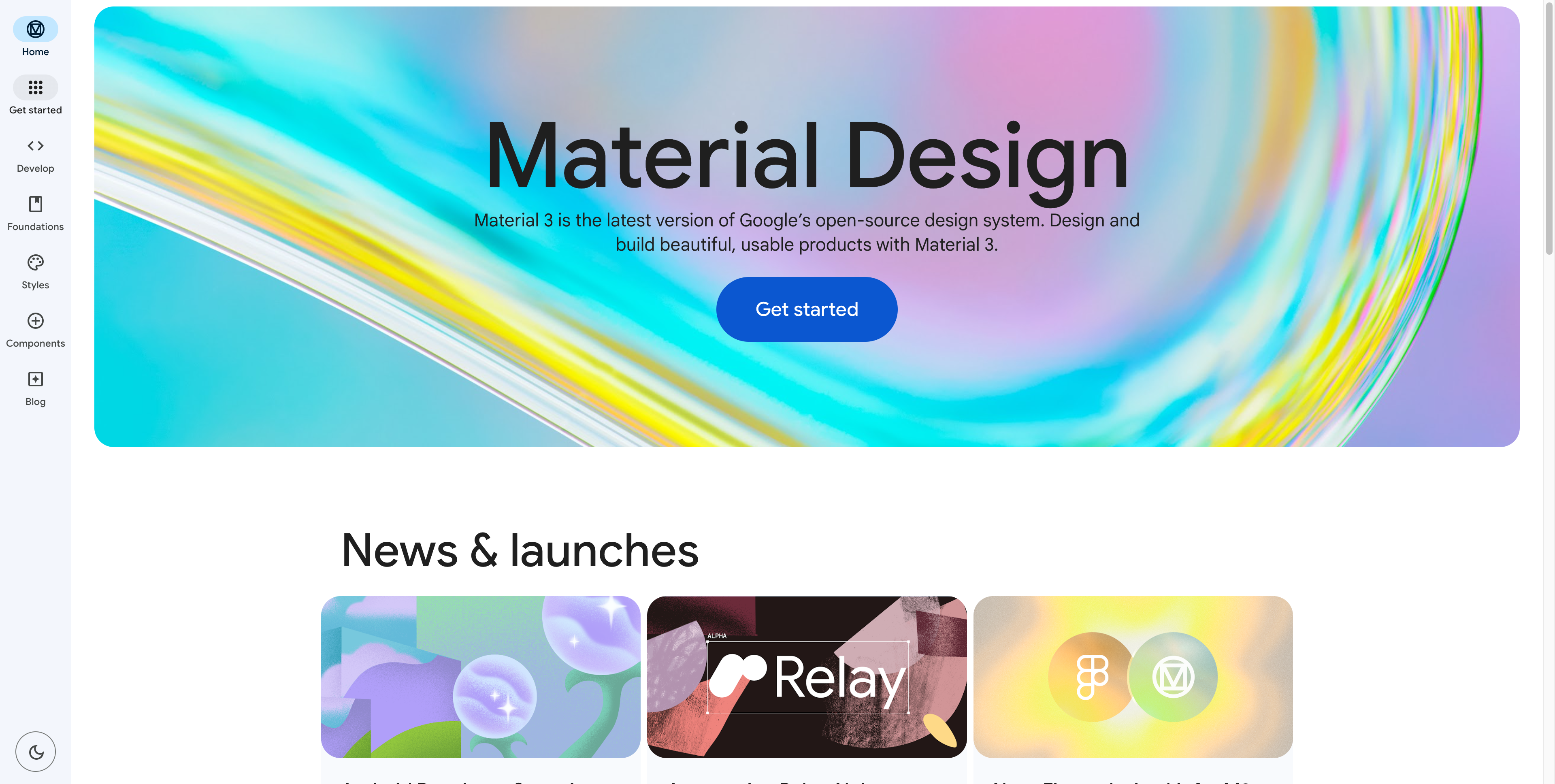 Screenshot der Website für das Material-Design-System von Google
